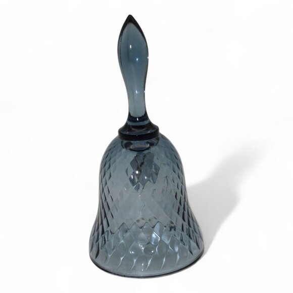 Fenton Blue Glass Diamond Pattern Bell With Hand-Painted Butterfly Design - Picture 3 of 5